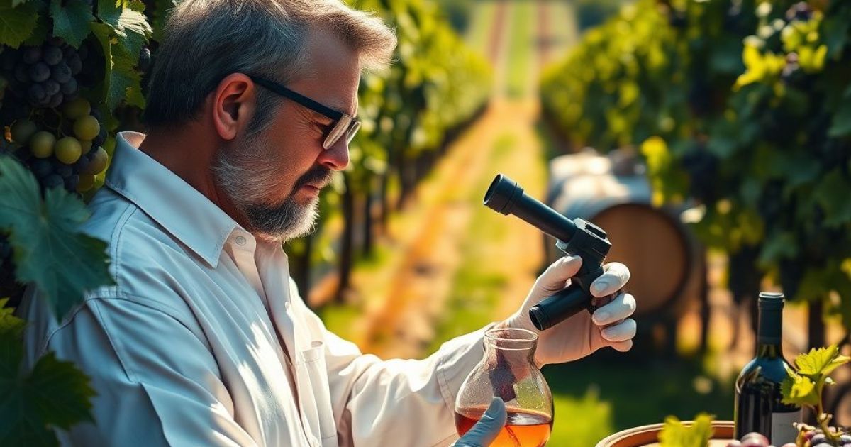 oenologue dans un vignoble qui goute du vin