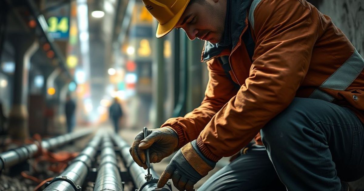 Canalisateur qui répare des canalisations sur un chantier